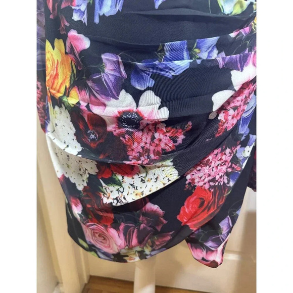 NWT Ieena for Mac Duggal Floral Illusion Puff Sleeve V-Neck Fitted Mini Dress - Picture 5 of 14